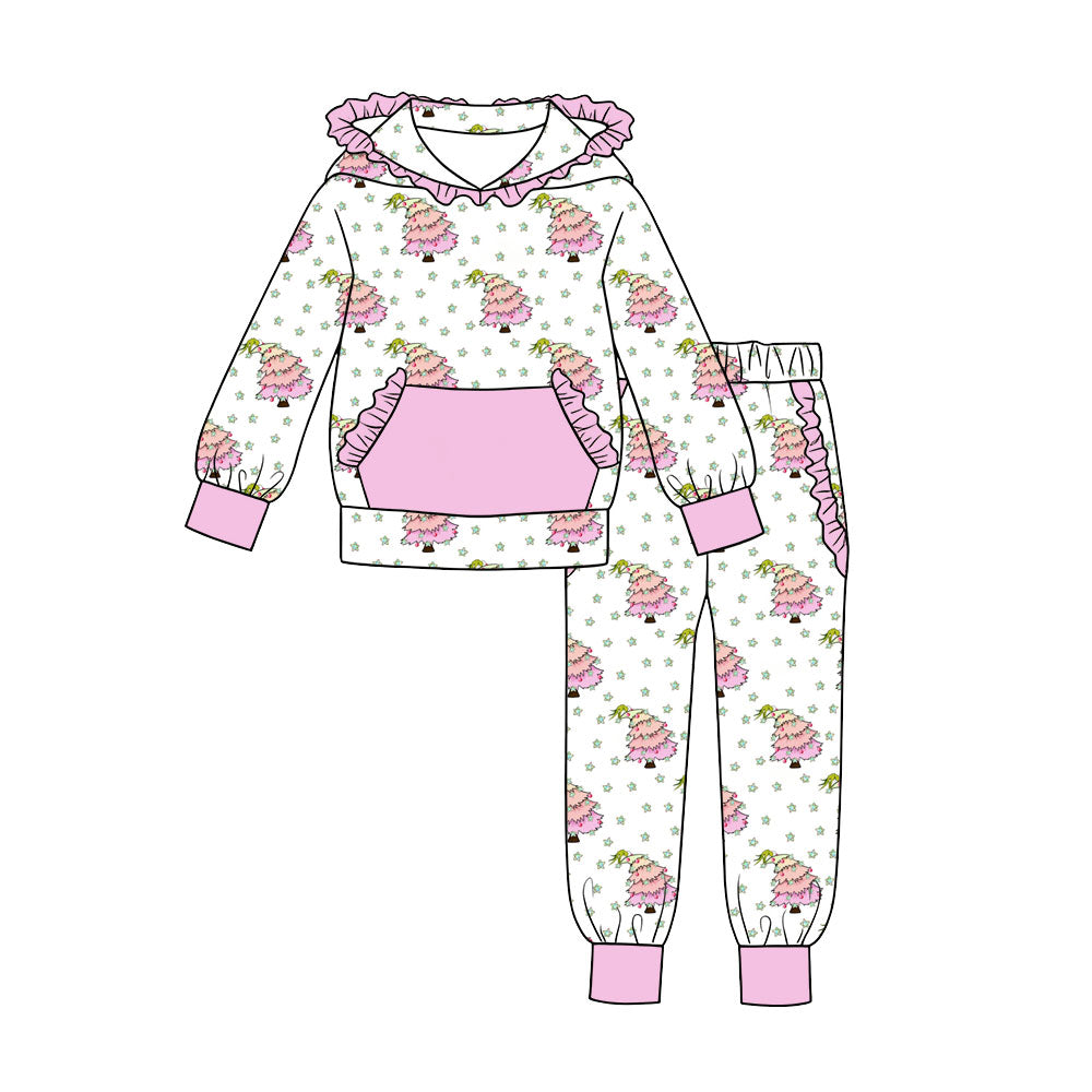 Christmas tree print girls long sleeve hoodie set outfit preorder