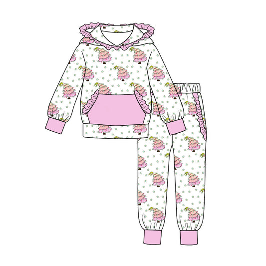 Christmas tree print girls long sleeve hoodie set outfit preorder