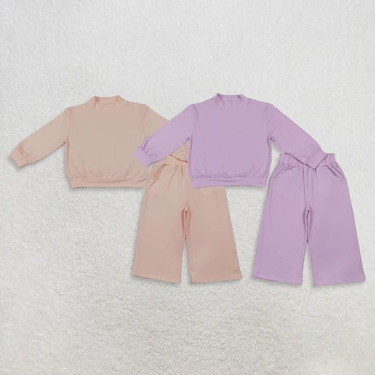 Pink color long sleeve top matching pants girls spring fall outfit