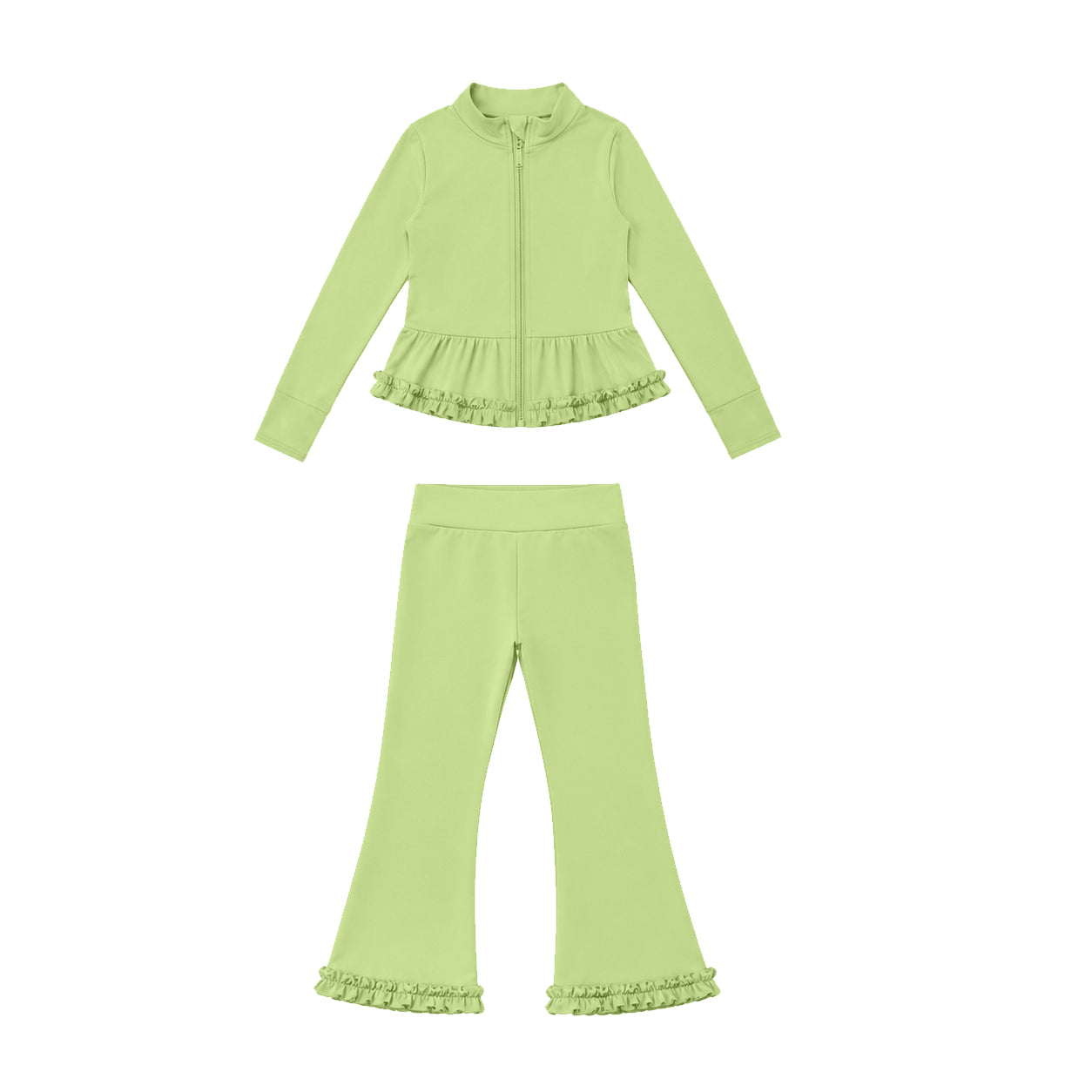 Lime green long sleeve yoga pullover top matching pants girls outfit preorder