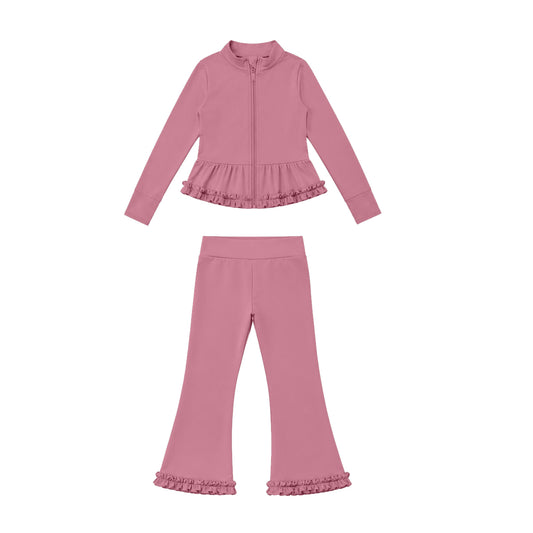Dusty pink long sleeve yoga pullover top matching pants girls outfit preorder