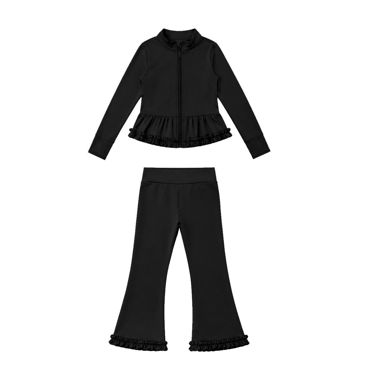 Black long sleeve yoga pullover top matching pants girls outfit preorder