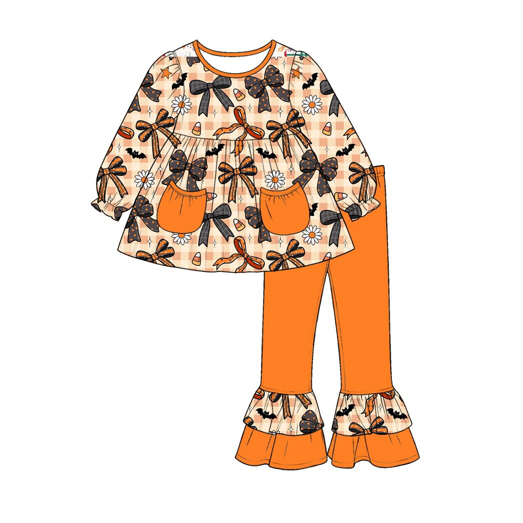 Long sleeve Halloween bow top matching pants girl wholesale factory price outfit preorder