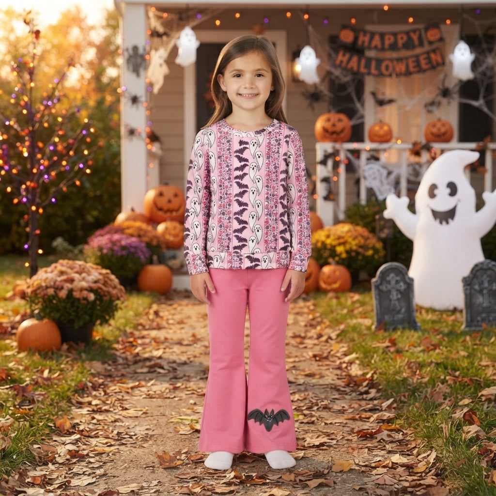 Long sleeve Halloween ghost bat top matching pants girl wholesale factory price outfit