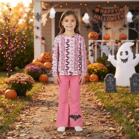 Long sleeve Halloween ghost bat top matching pants girl wholesale factory price outfit