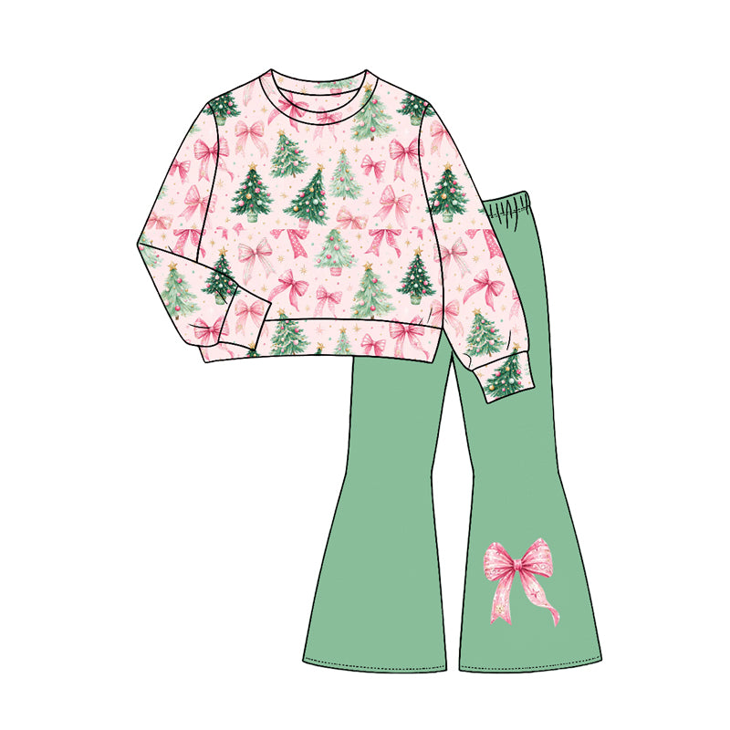 Long sleeve Christmas tree top matching pants girl wholesale factory price outfit preorder