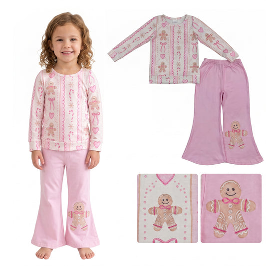 Long sleeve Christmas gingerbread top matching pants girl wholesale factory price outfit