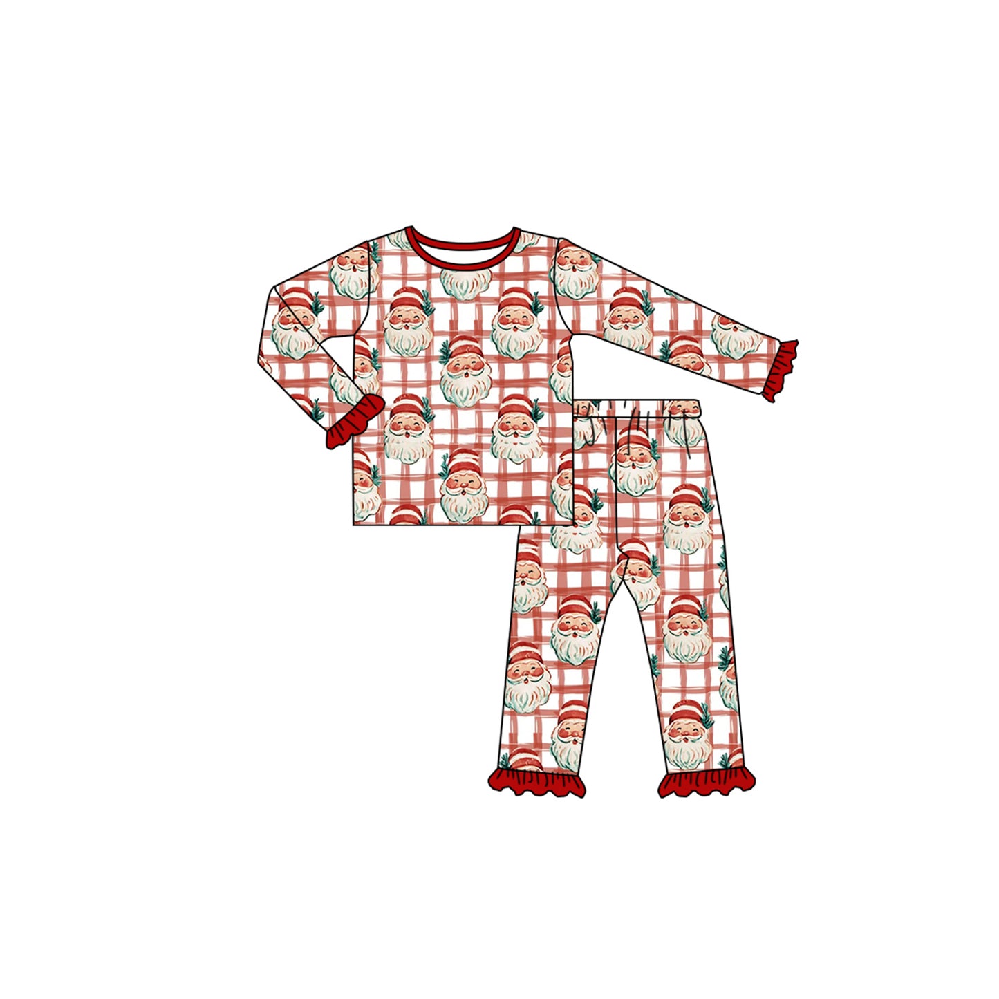 Long sleeve Christmas santa top matching pants girl wholesale factory price outfit preorder