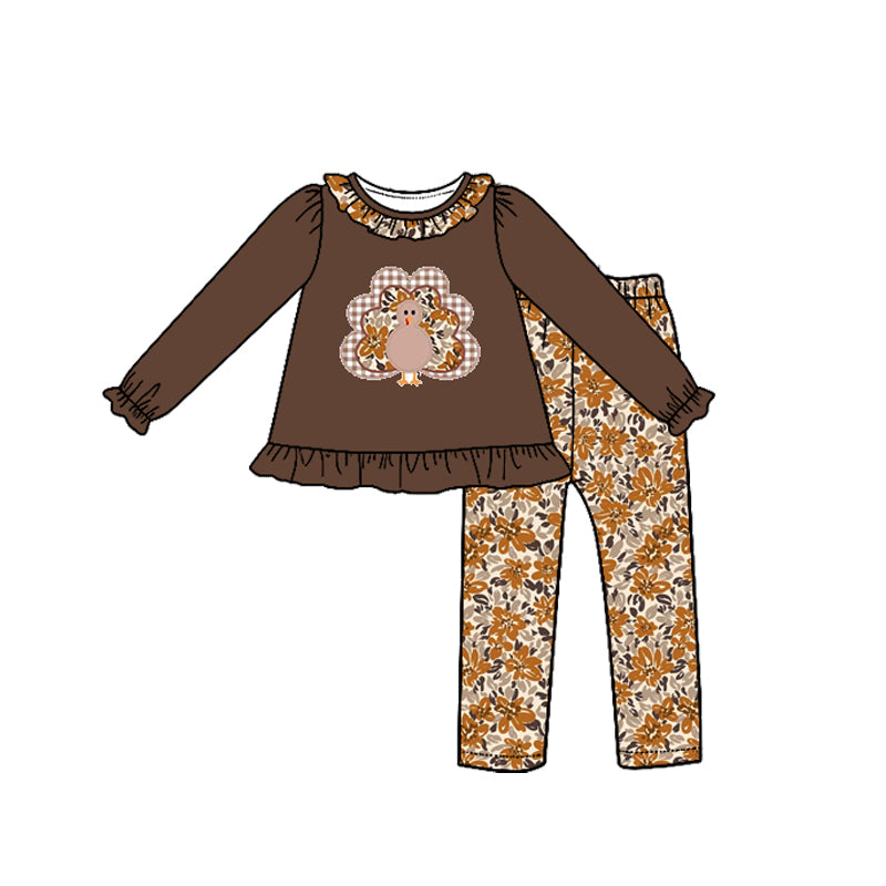 Long sleeve thanksgiving turkey top matching pants girl wholesale factory price outfit preorder