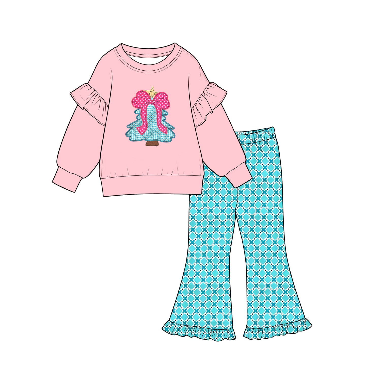 Long sleeve Christmas tree  top matching pants Christmas wholesale factory price outfit preorder