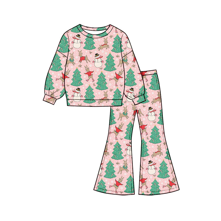 Long sleeve Christmas tree snowman top matching pants girls wholesale factory price outfit preorder