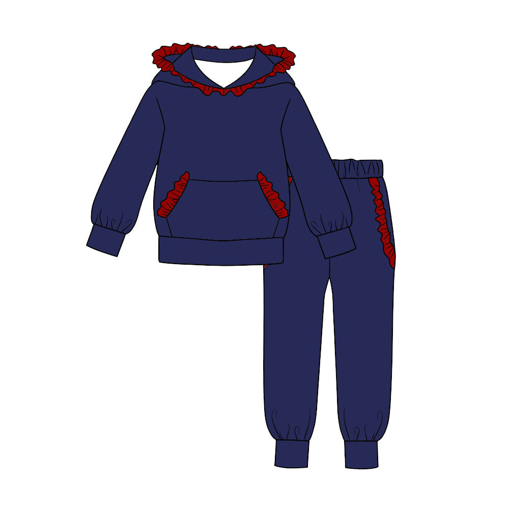 Long sleeve navy hoodie top matching pants girls wholesale factory price outfit preorder