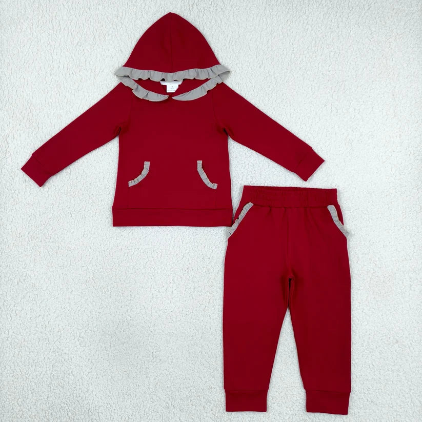 Long sleeve green hoodie top matching pants girls wholesale factory price outfit