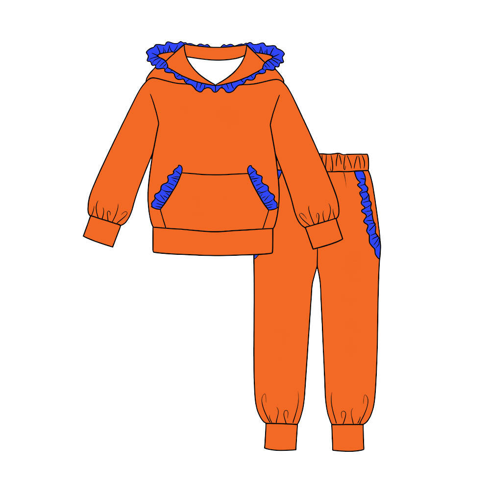 Long sleeve orange hoodie top matching pants girls wholesale factory price outfit preorder