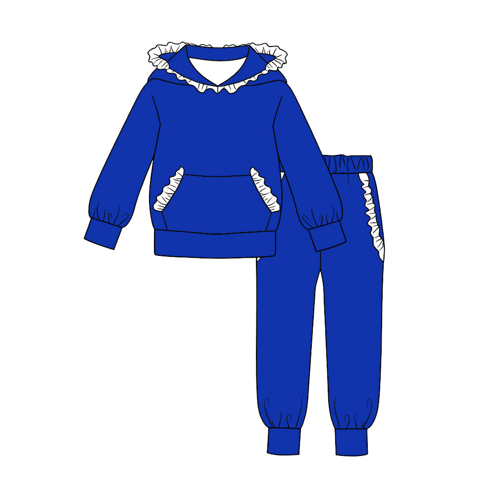 Long sleeve royal blue hoodie top matching pants girls wholesale factory price outfit preorder
