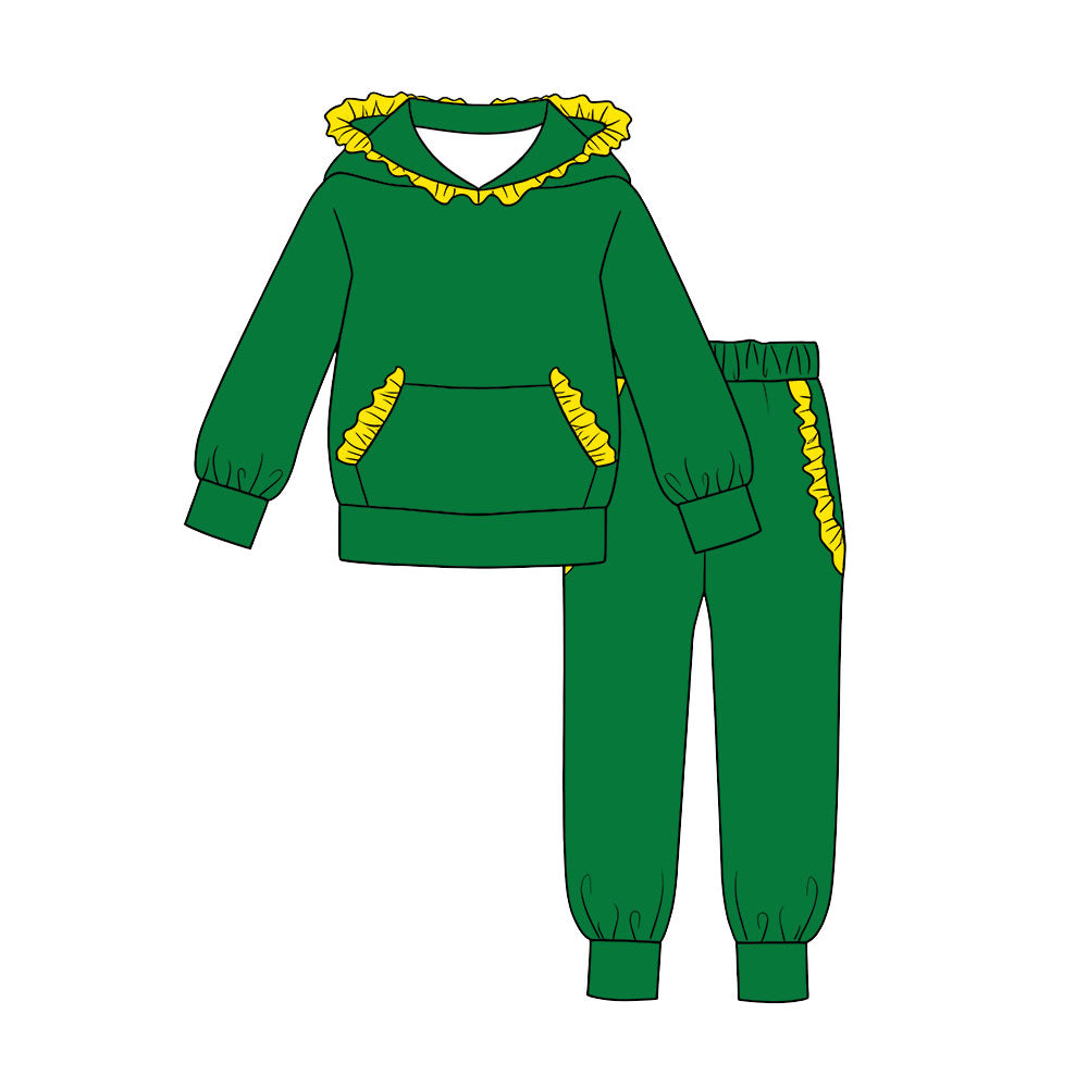 Long sleeve green hoodie top matching pants girls wholesale factory price outfit preorder