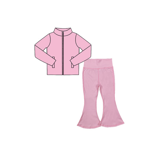 Pink long sleeve yoga zip top matching pants girls wholesale factory price outfit preorder
