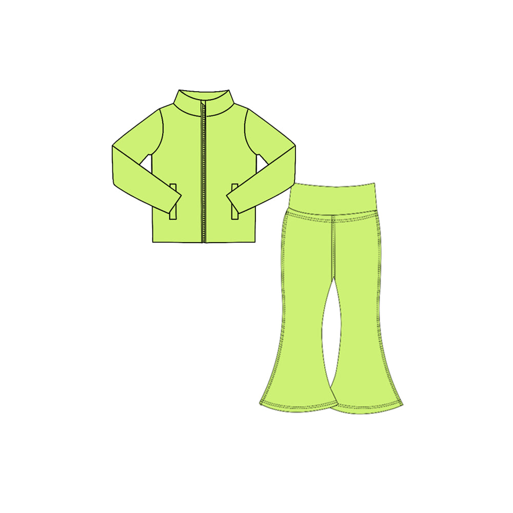 Lime green long sleeve yoga zip top matching pants girls wholesale factory price outfit preorder