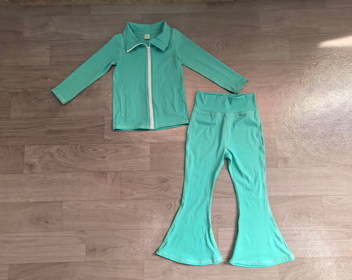 Aqua long sleeve yoga zip top matching pants girls wholesale factory price outfit preorder