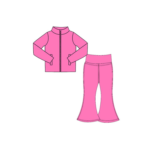 Pink long sleeve yoga zip top matching pants girls wholesale factory price outfit preorder