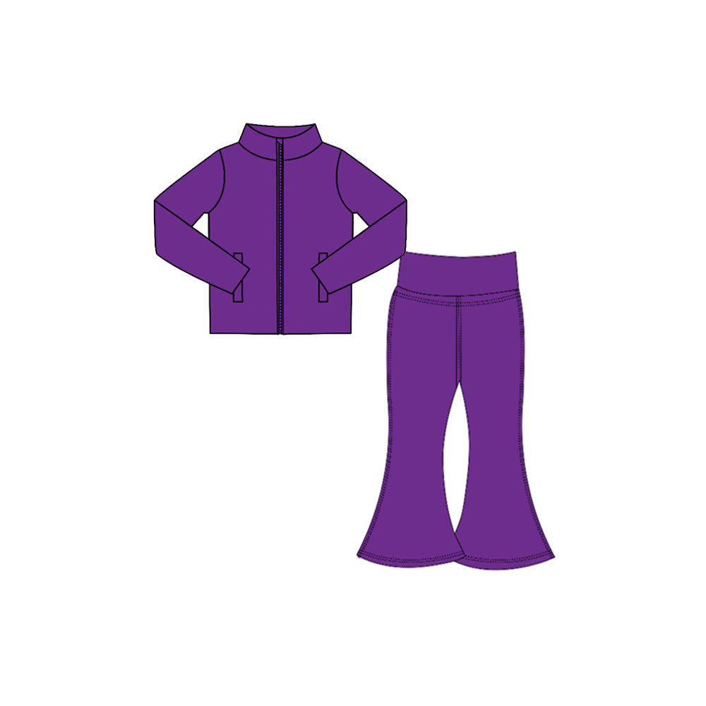 Purple long sleeve yoga zip top matching pants girls wholesale factory price outfit preorder