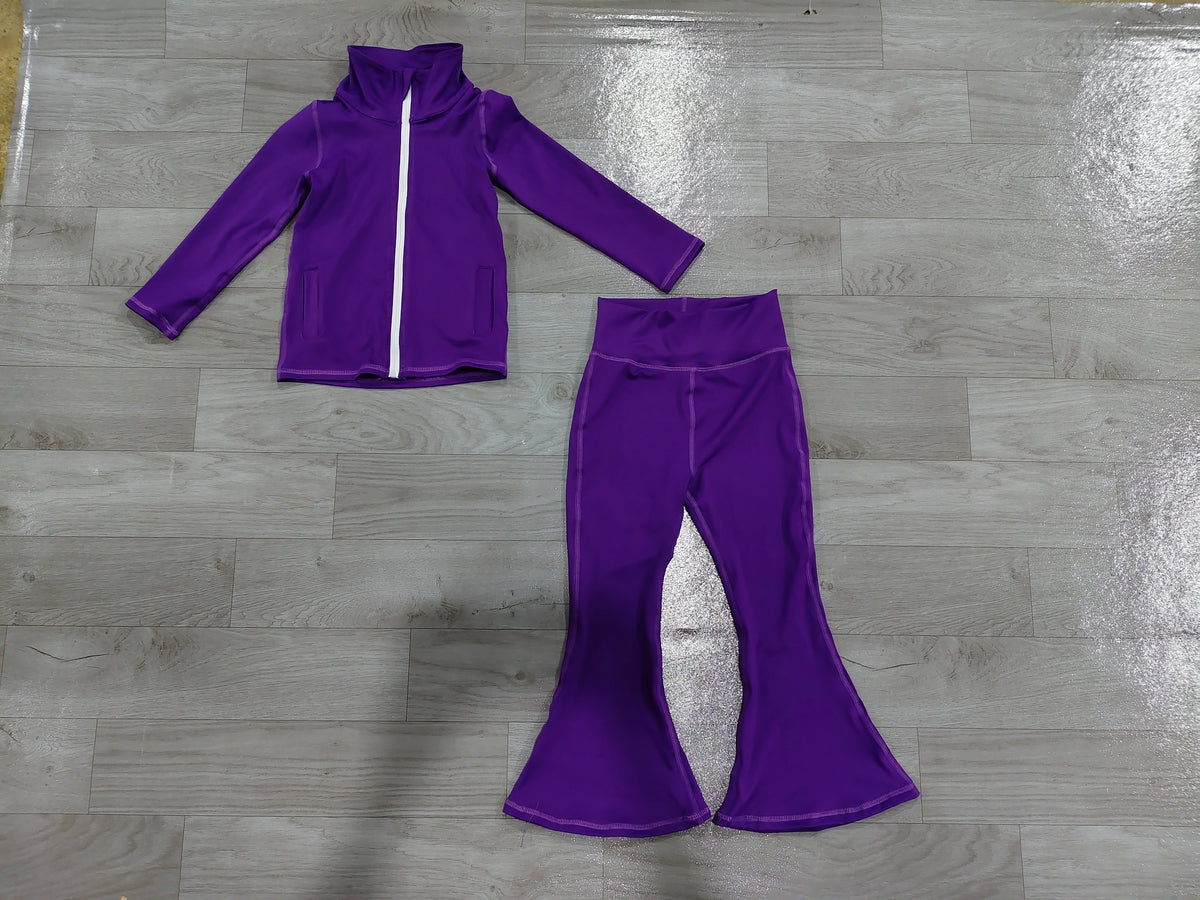 Purple long sleeve yoga zip top matching pants girls wholesale factory price outfit preorder