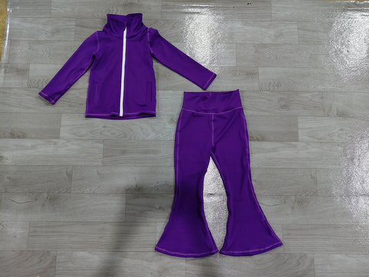 Purple long sleeve yoga zip top matching pants girls wholesale factory price outfit preorder