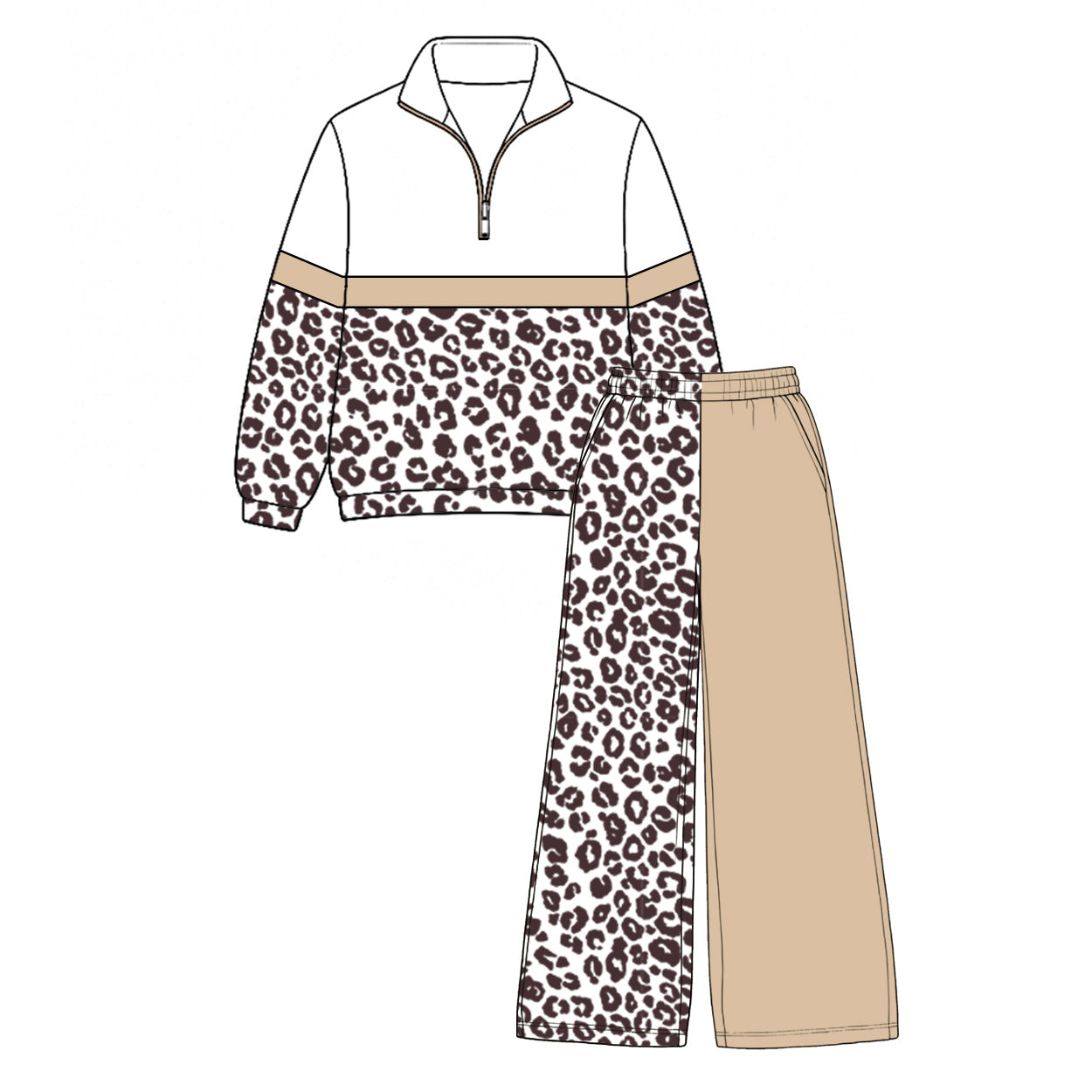 Long sleeve leopard top matching pants girls wholesale factory price outfit preorder