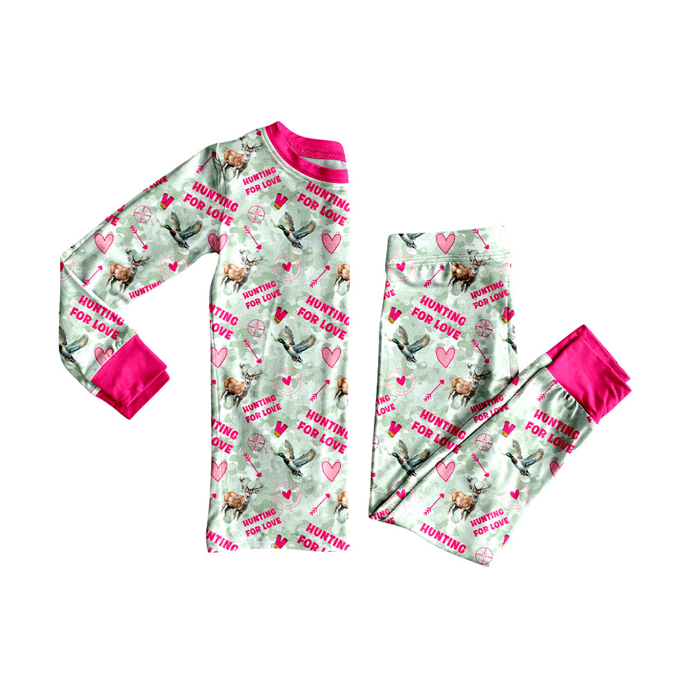 Long sleeve Valentines day hunting top matching pants girls wholesale factory price pajama set preorder