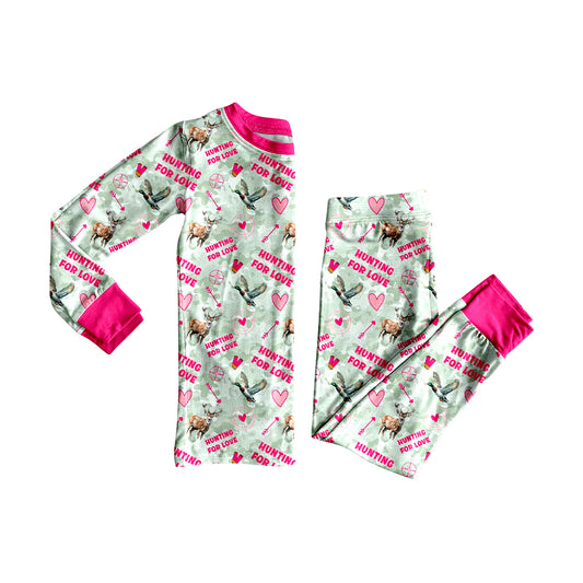 Long sleeve Valentines day hunting top matching pants girls wholesale factory price pajama set preorder