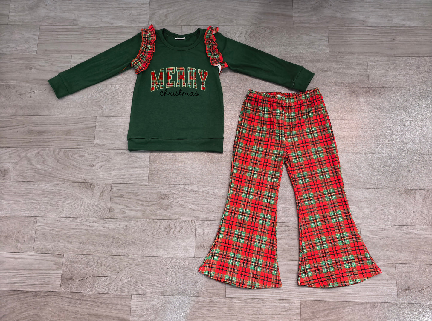 Long sleeve Christmas tree embroidery top matching pants girls wholesale factory price outfit preorder