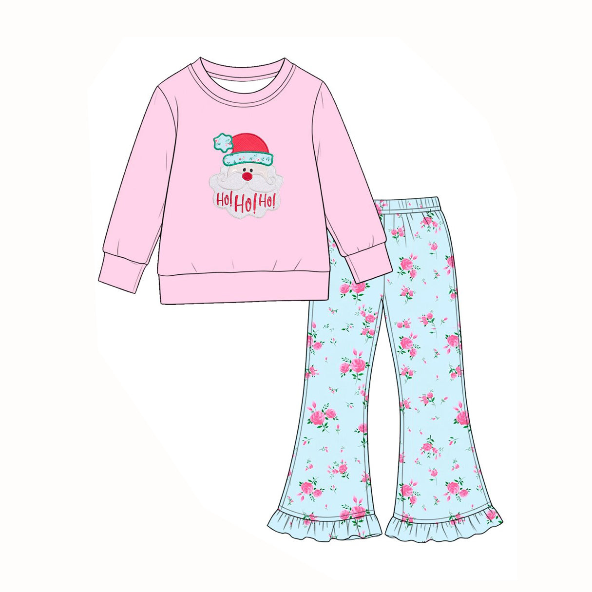 Long sleeve Christmas hohoho top matching pants girls wholesale factory price outfit preorder