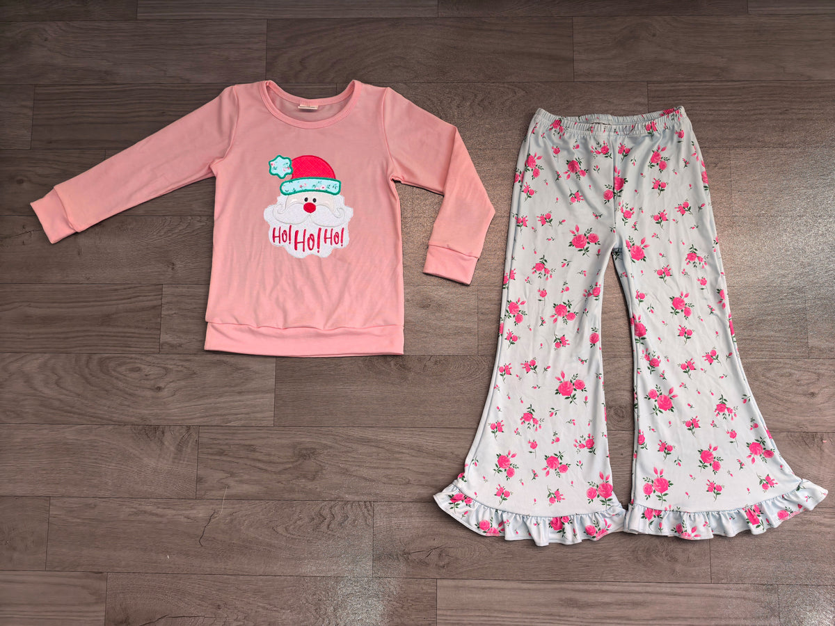 Long sleeve Christmas hohoho embroidery top matching pants girls wholesale factory price outfit preorder