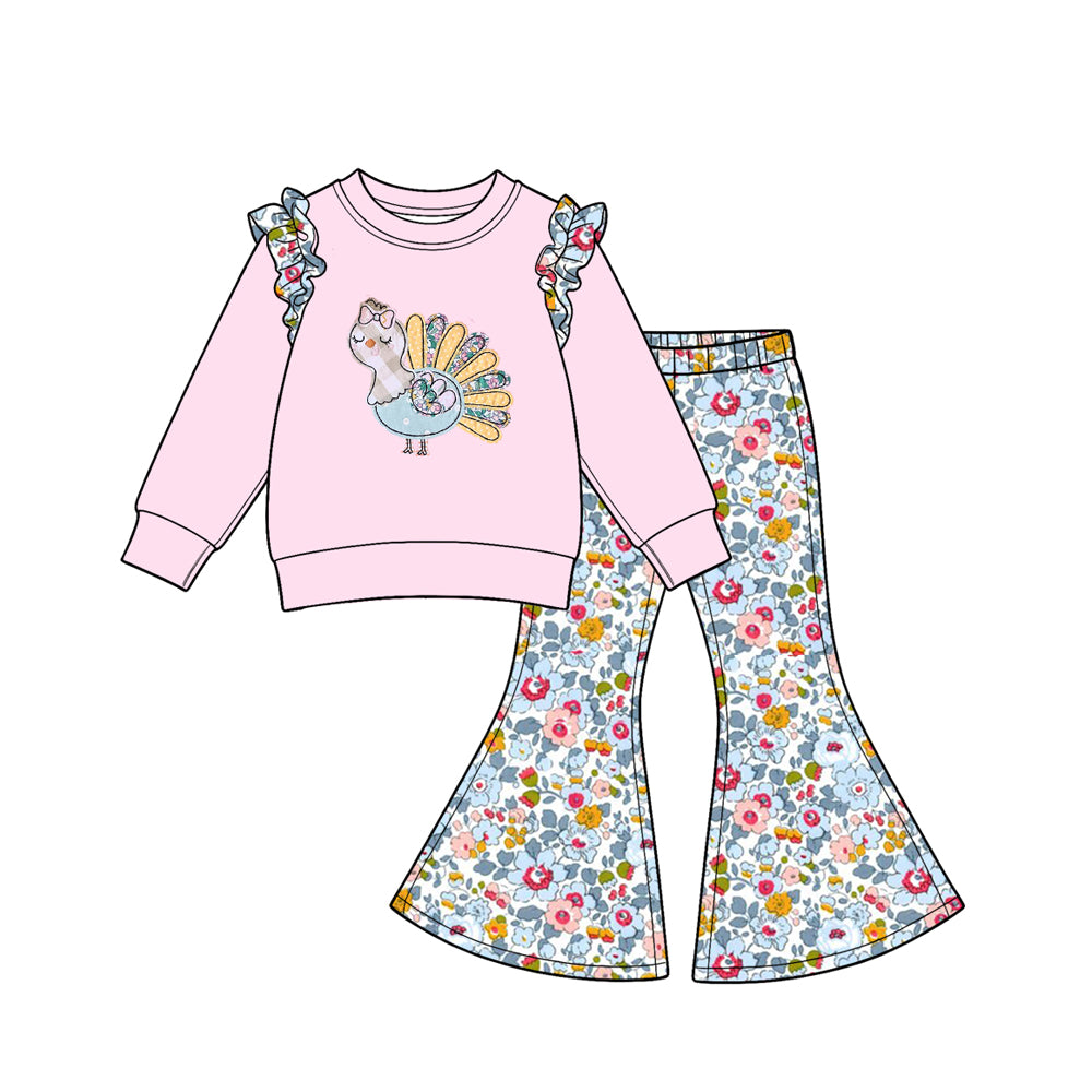 Long sleeve Thanksgiving turkey top matching pants girls wholesale factory price outfit preorder