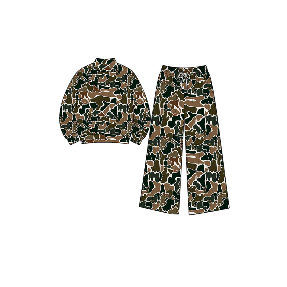 Brown camo long sleeve yoga pullover top matching pants girls outfit preorder