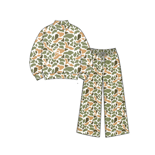 Green orange camo long sleeve yoga pullover top matching pants girls outfit preorder