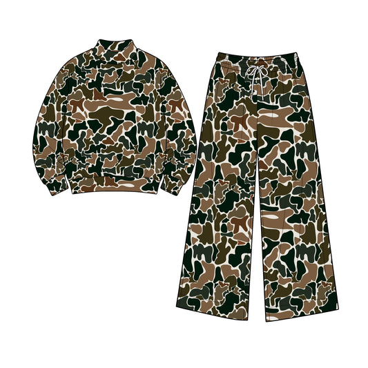 Adult Women dark green camo color long sleeve yoga outfit preorder