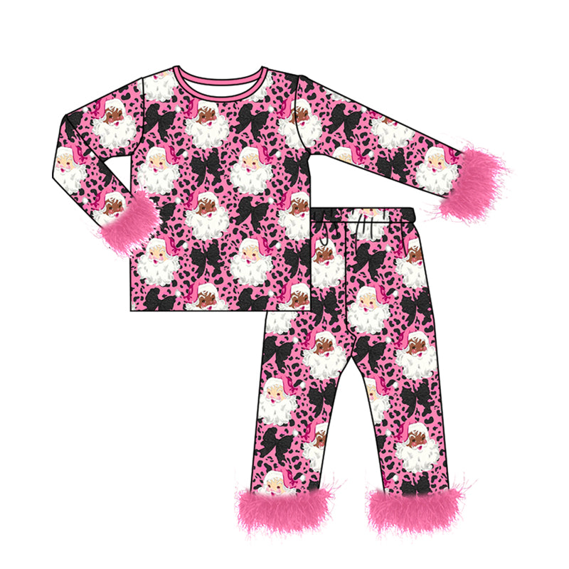 Long sleeve Christmas santa claus black bow top matching pants girl wholesale factory price clothes preorder