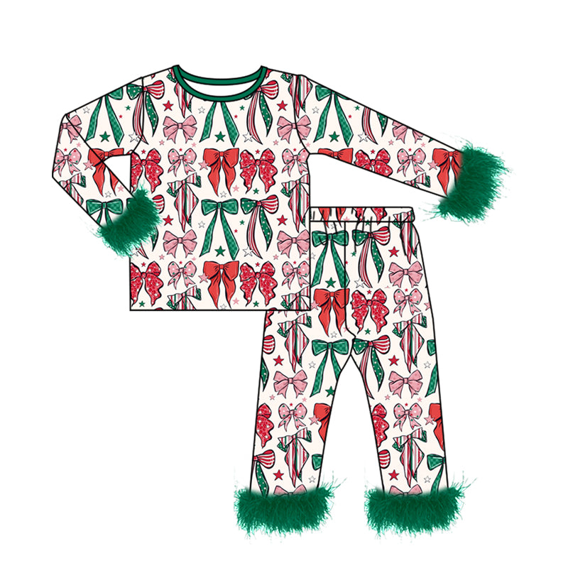 Long sleeve Christmas red black bow top matching pants girl wholesale factory price clothes preorder