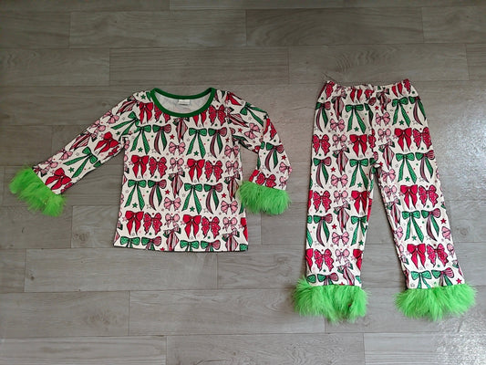Long sleeve Christmas red black bow top matching pants girl wholesale factory price clothes preorder