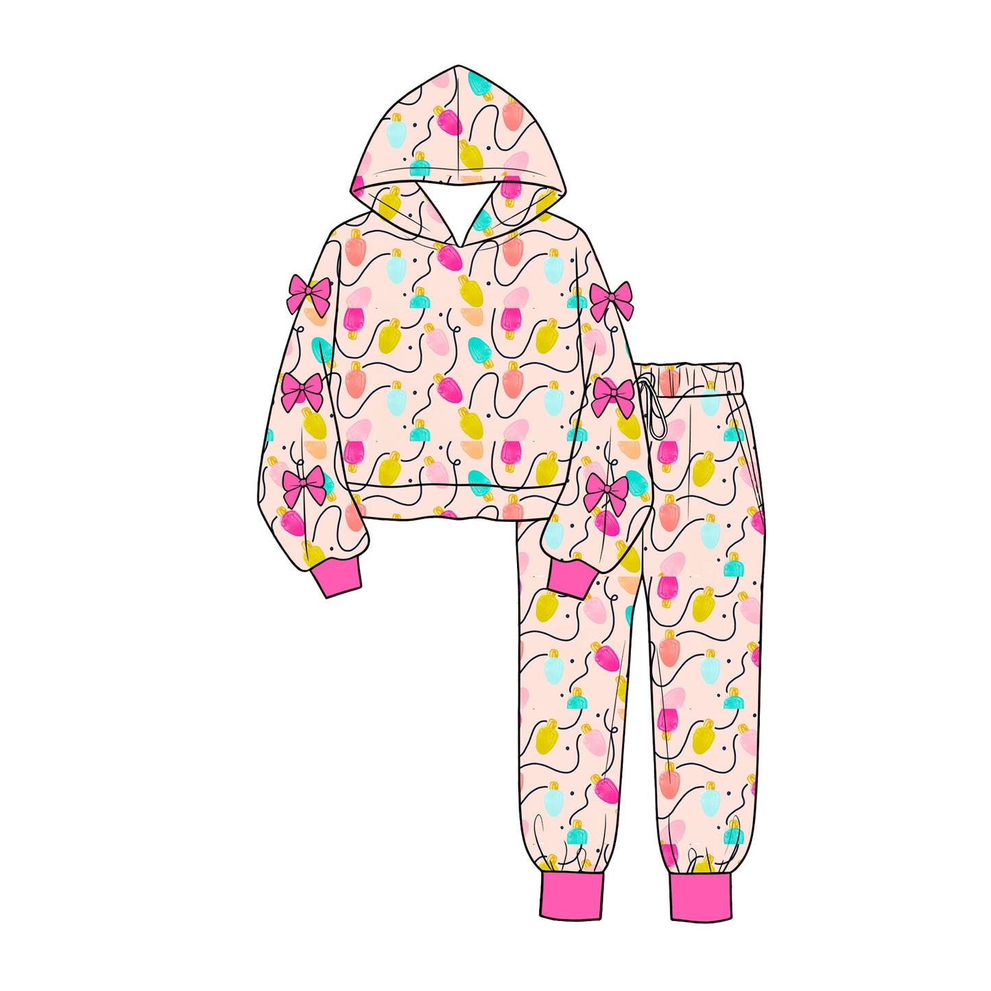 Long sleeve Christmas light hoodie top matching pants girl wholesale factory price clothes preorder
