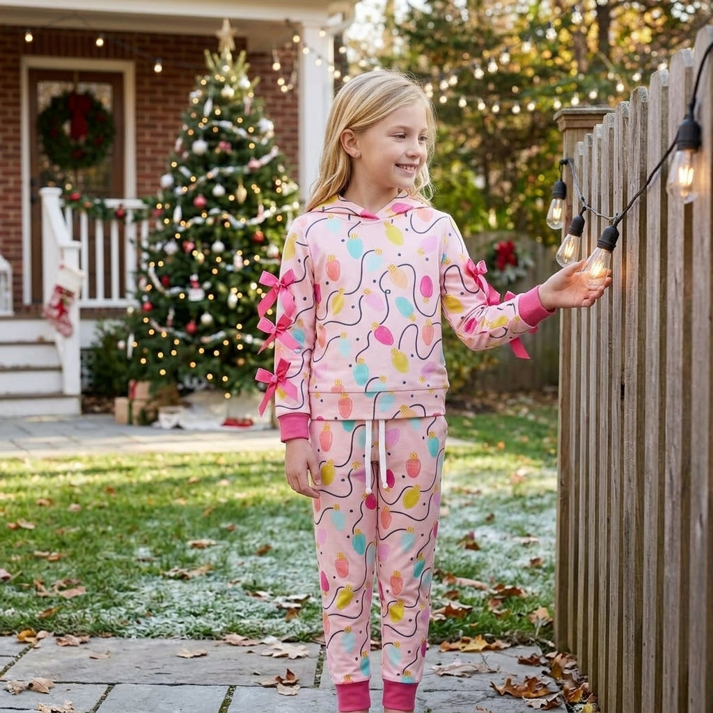 Long sleeve Christmas light hoodie top matching pants girl wholesale factory price clothes