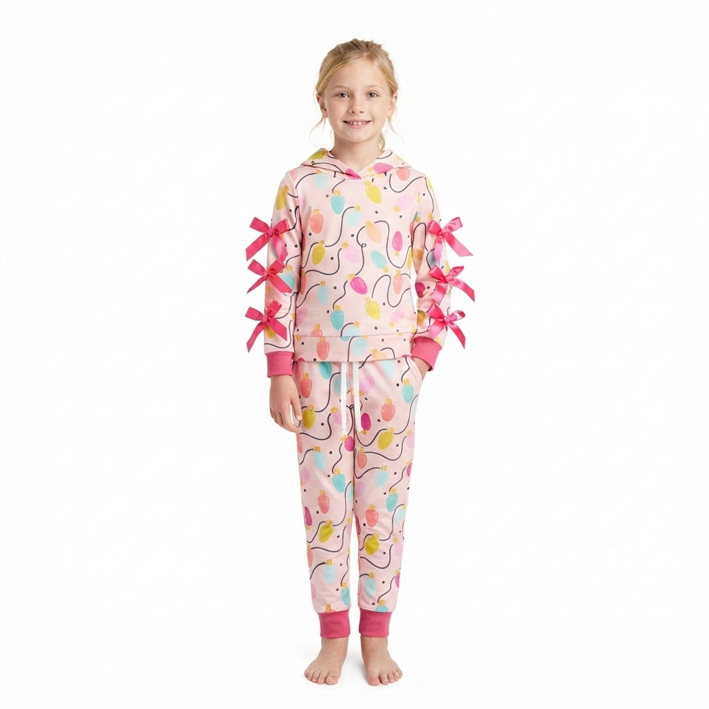 Long sleeve Christmas light hoodie top matching pants girl wholesale factory price clothes