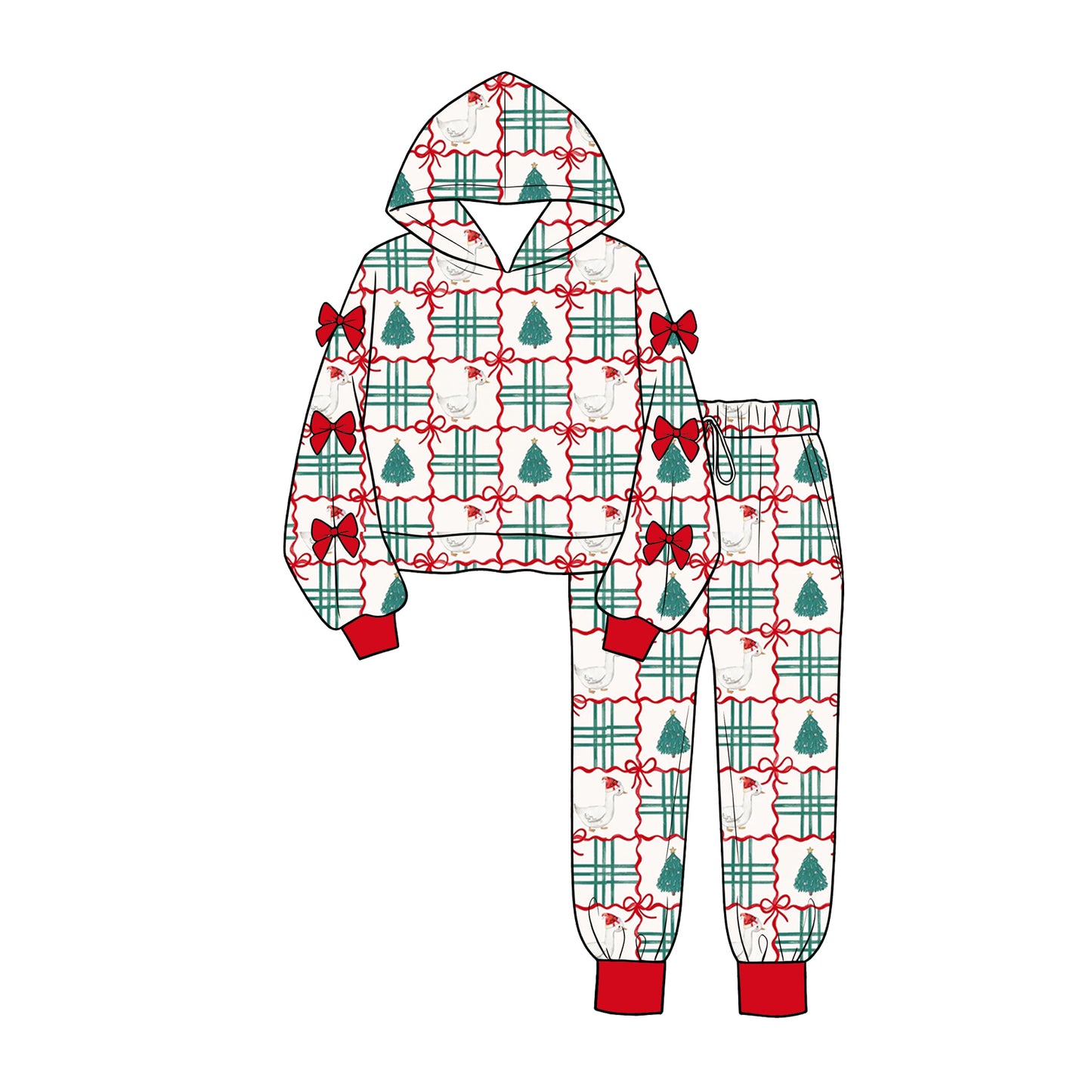 Long sleeve Christmas goose tree hoodie top matching pants girl wholesale factory price clothes preorder
