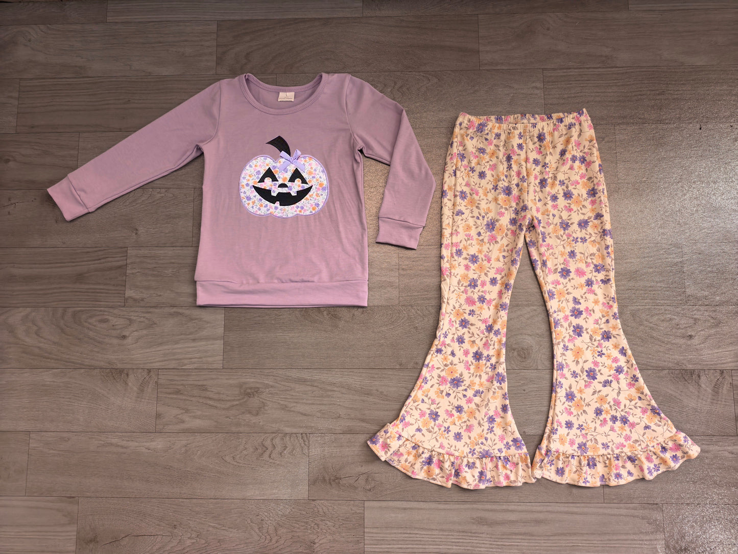 Halloween embroidery pumpkin top matching pants girls wholesale factory price outfit preorder