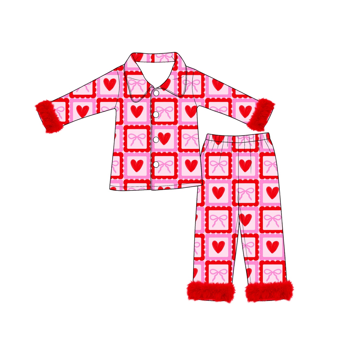 Valentines heart long sleeve top matching pants girls wholesale factory price outfit preorder