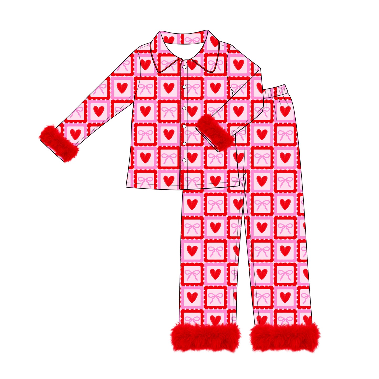 Adult women Valentines day heart design long sleeve pajama set preorder