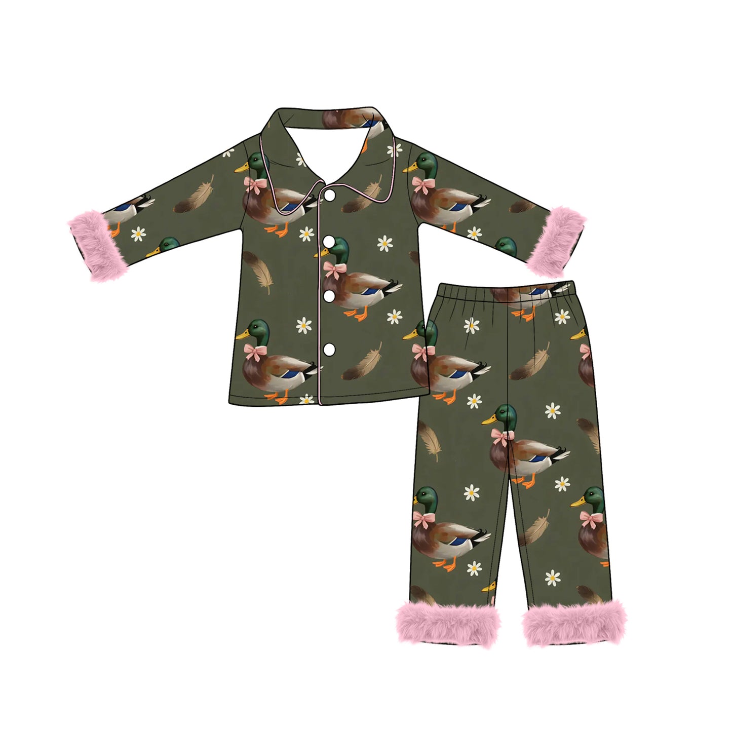 Mallard duck flowers long sleeve top matching pants girls wholesale factory price outfit preorder
