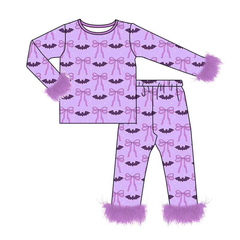 Long sleeve halloween bat bow top matching pants girl wholesale factory price outfit preorder