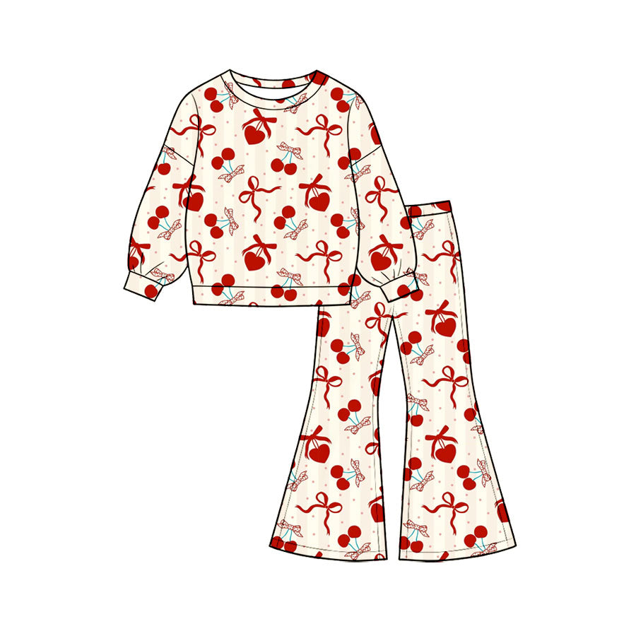 Long sleeve valentines heart top matching pants girl wholesale factory price outfit preorder